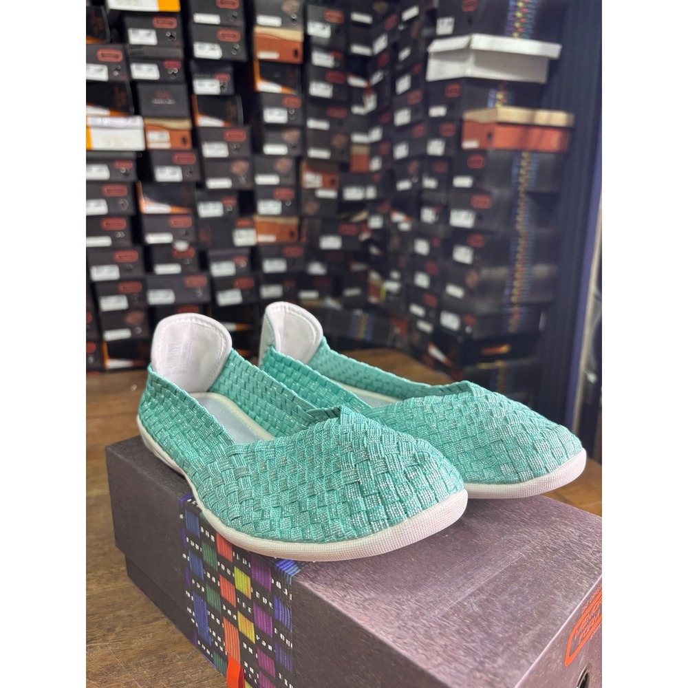 Bernie Mev Catwalk Mint Shimmer Woven Memory Foam Flats Size 37 US 6.5-7